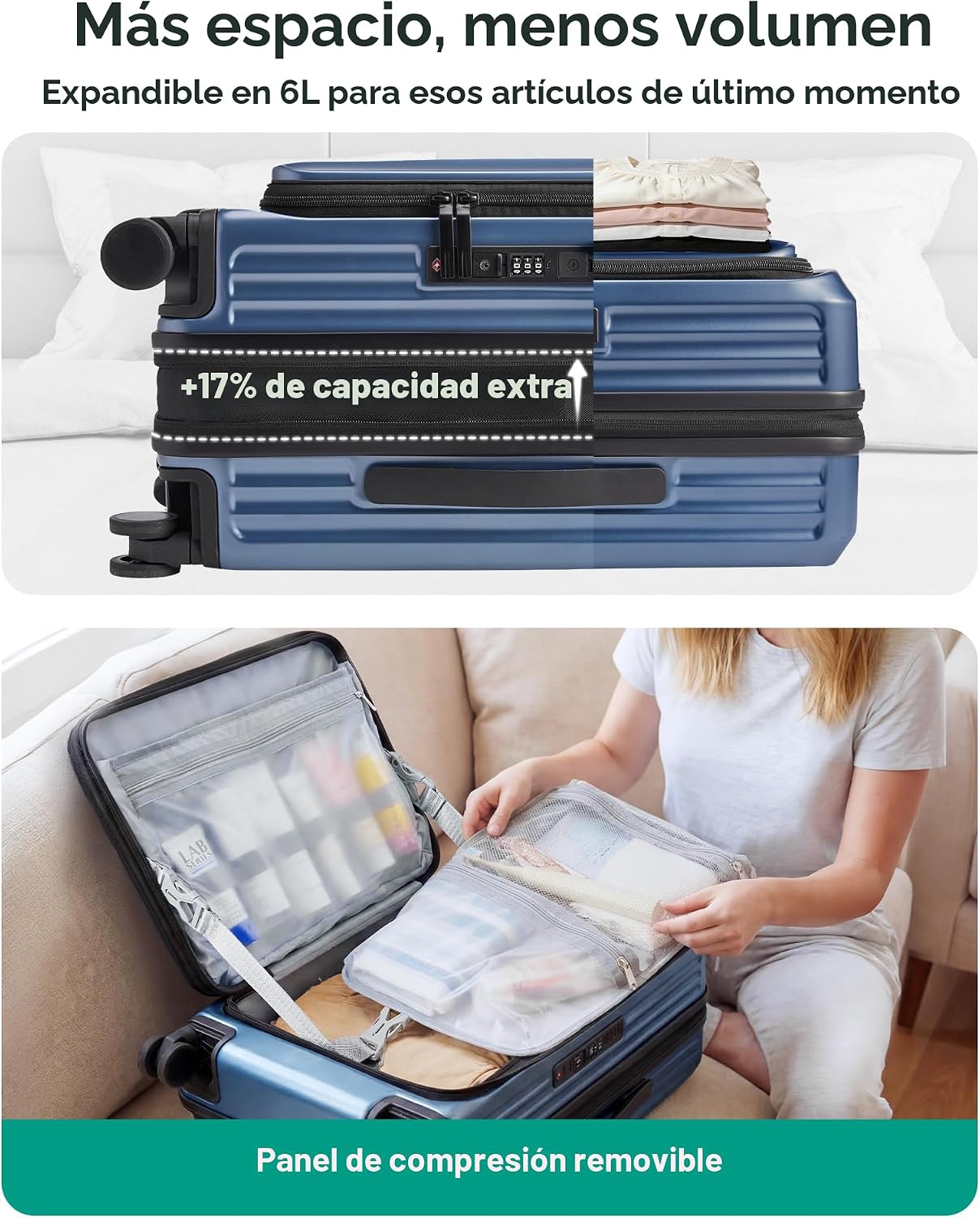 BAGSMART Equipaje de mano de apertura superior 22x14x9 aprobado por...
