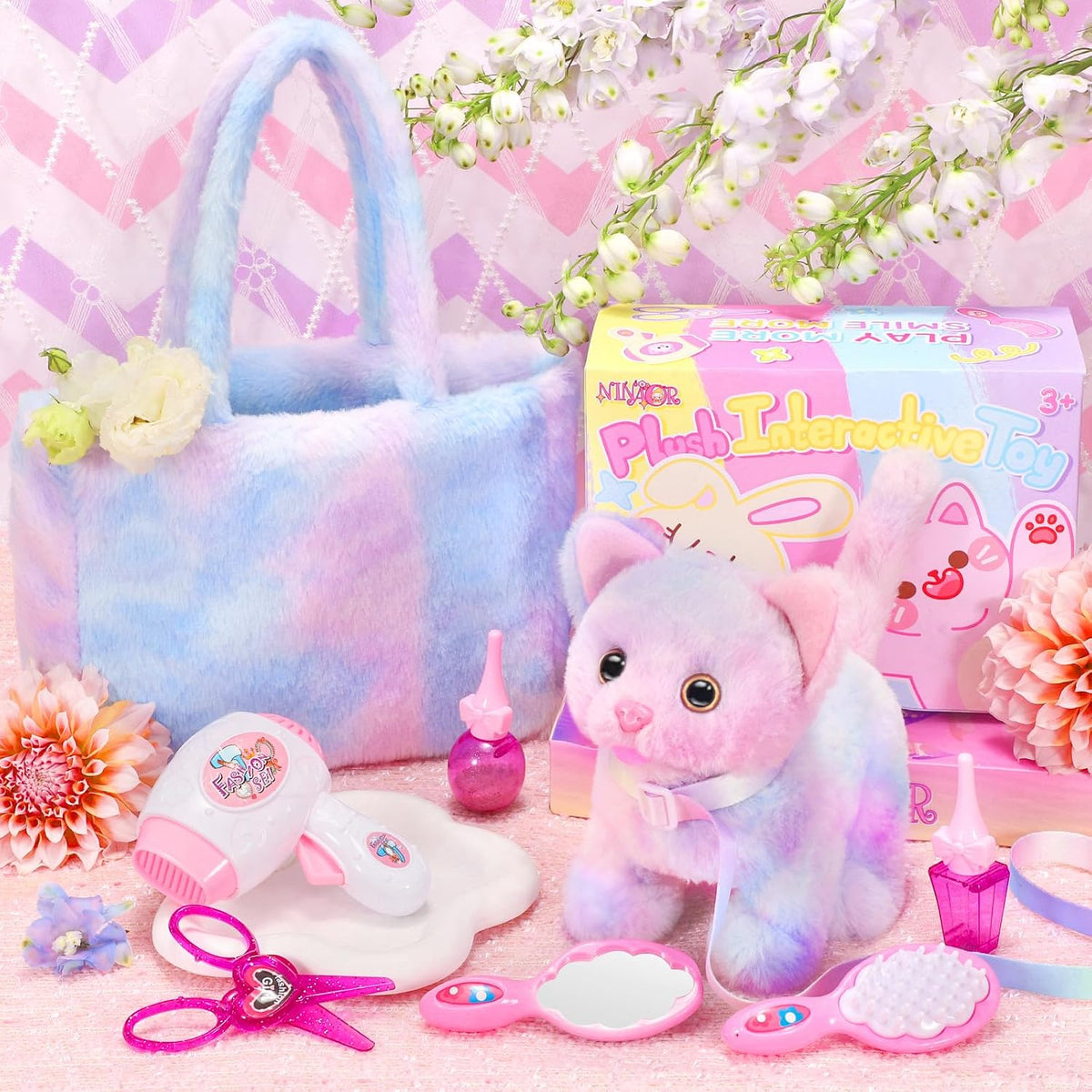 NINAOR Juguetes de peluche interactivos de gato para niños con bols...