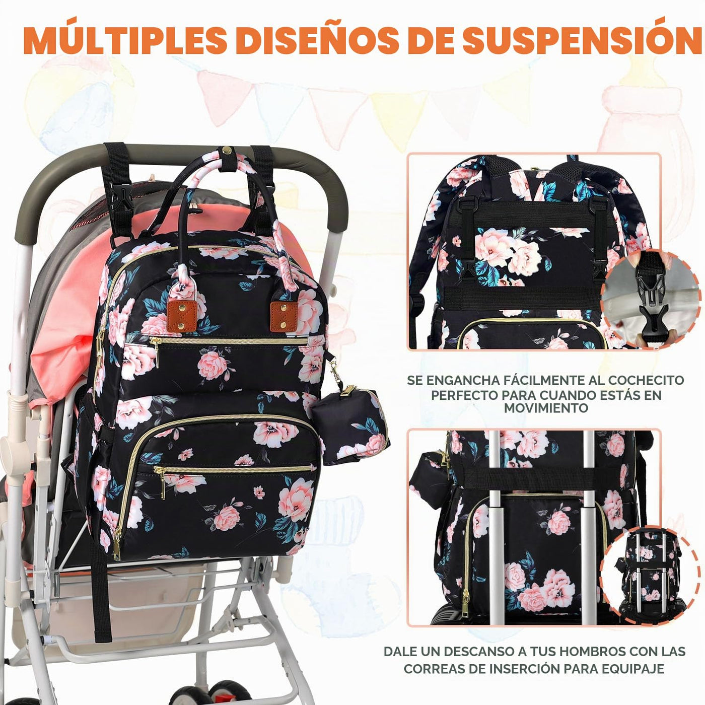 Tenot Mochila para pañales de bebé, bolsas de pañales de viaje para...