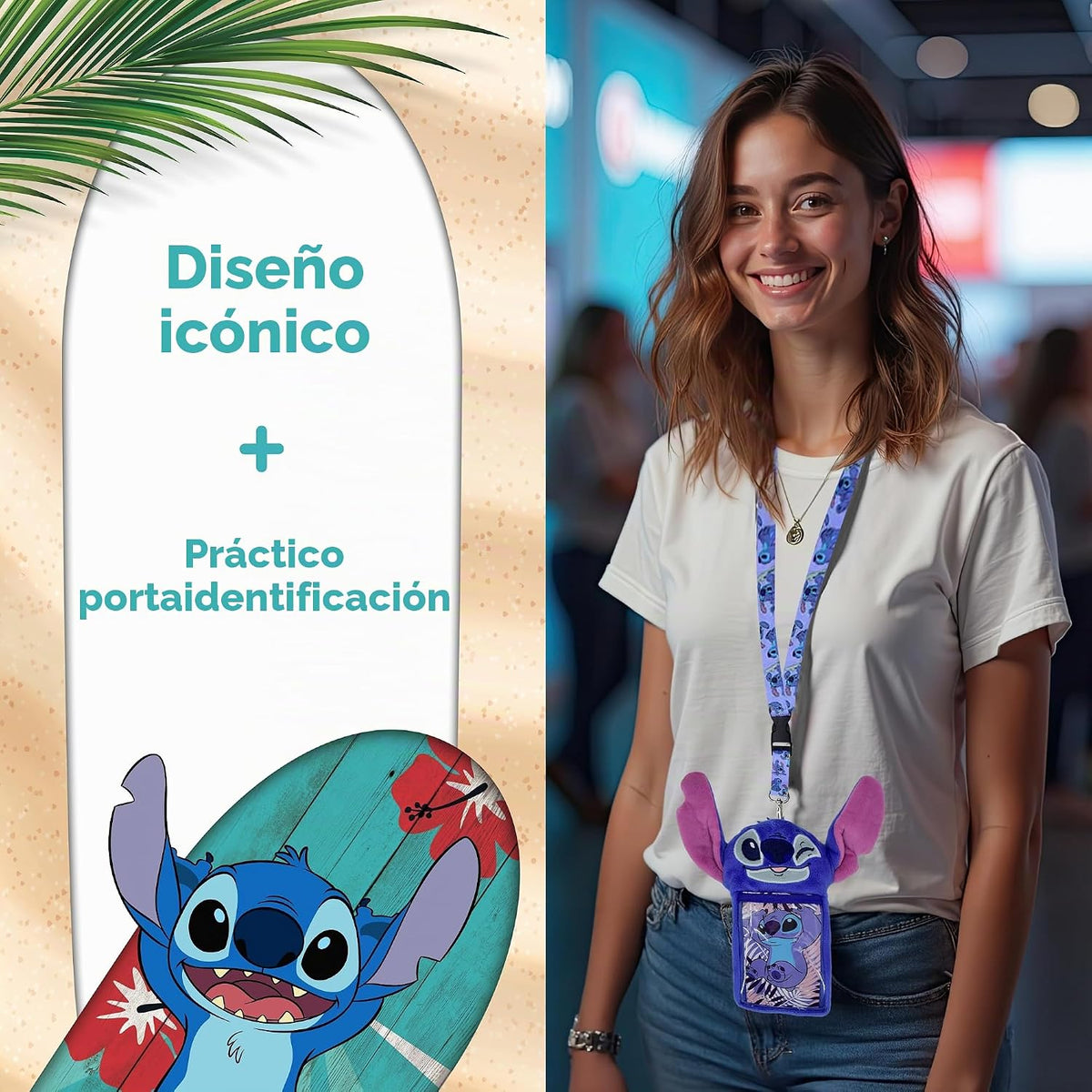 Disney Cordón de felpa de puntada, tarjetero de identificación y ta...