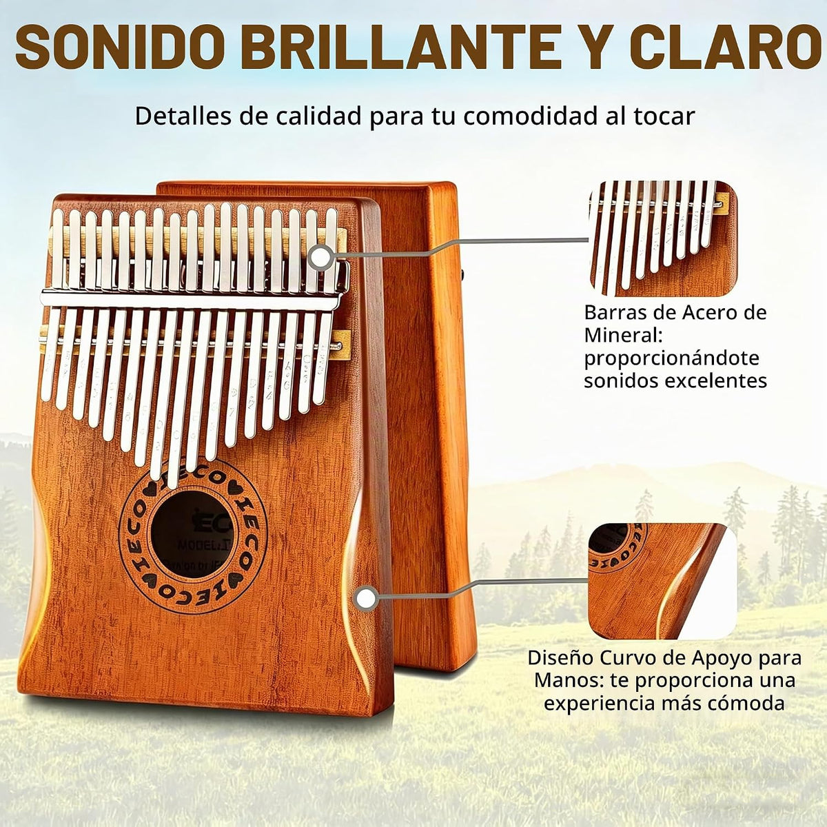 Kalimba - Piano de pulgar portátil de 17 teclas, regalo para adulto...