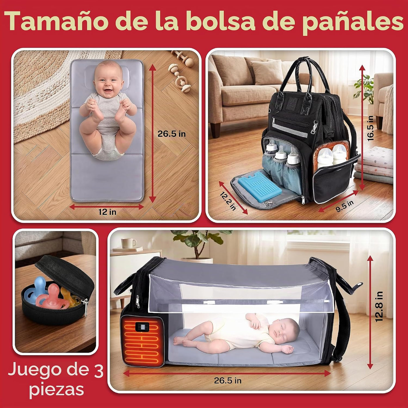 Bolsa de pañales para bebé premium con cambiador, mochila para paña...