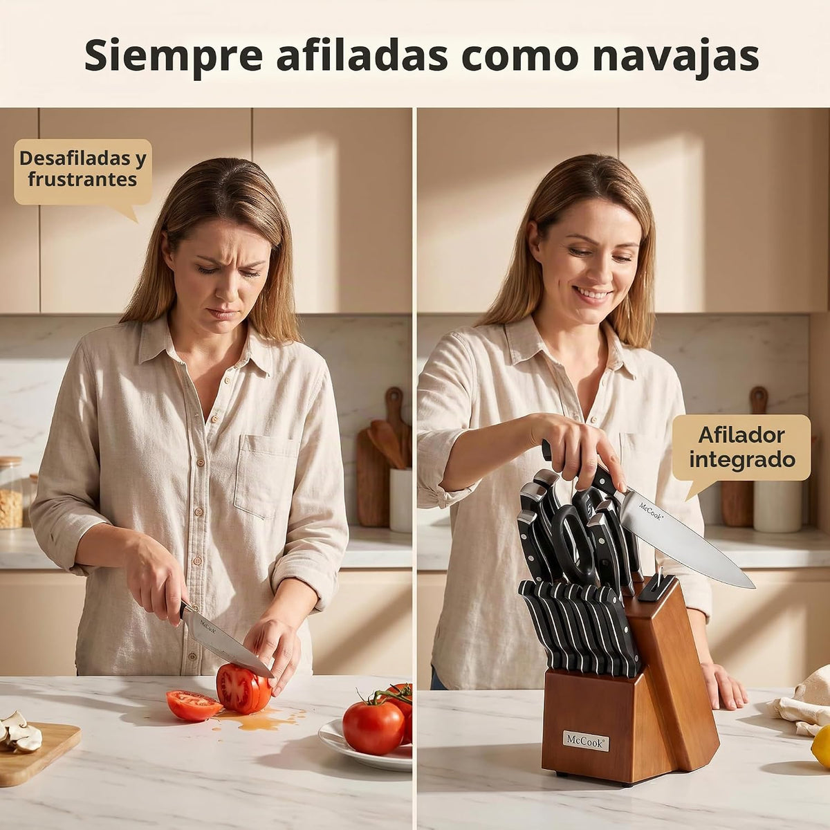 McCook® Juego de cuchillos de acero inoxidable alemán con afilador...