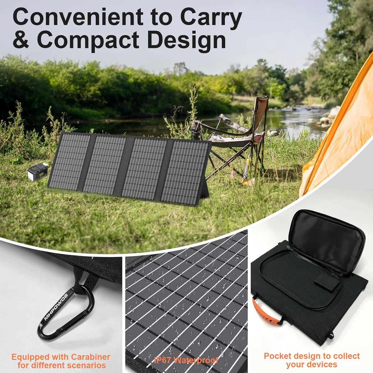 Cargador de paneles solares portátil de 60 W con salidas USB-C, USB...