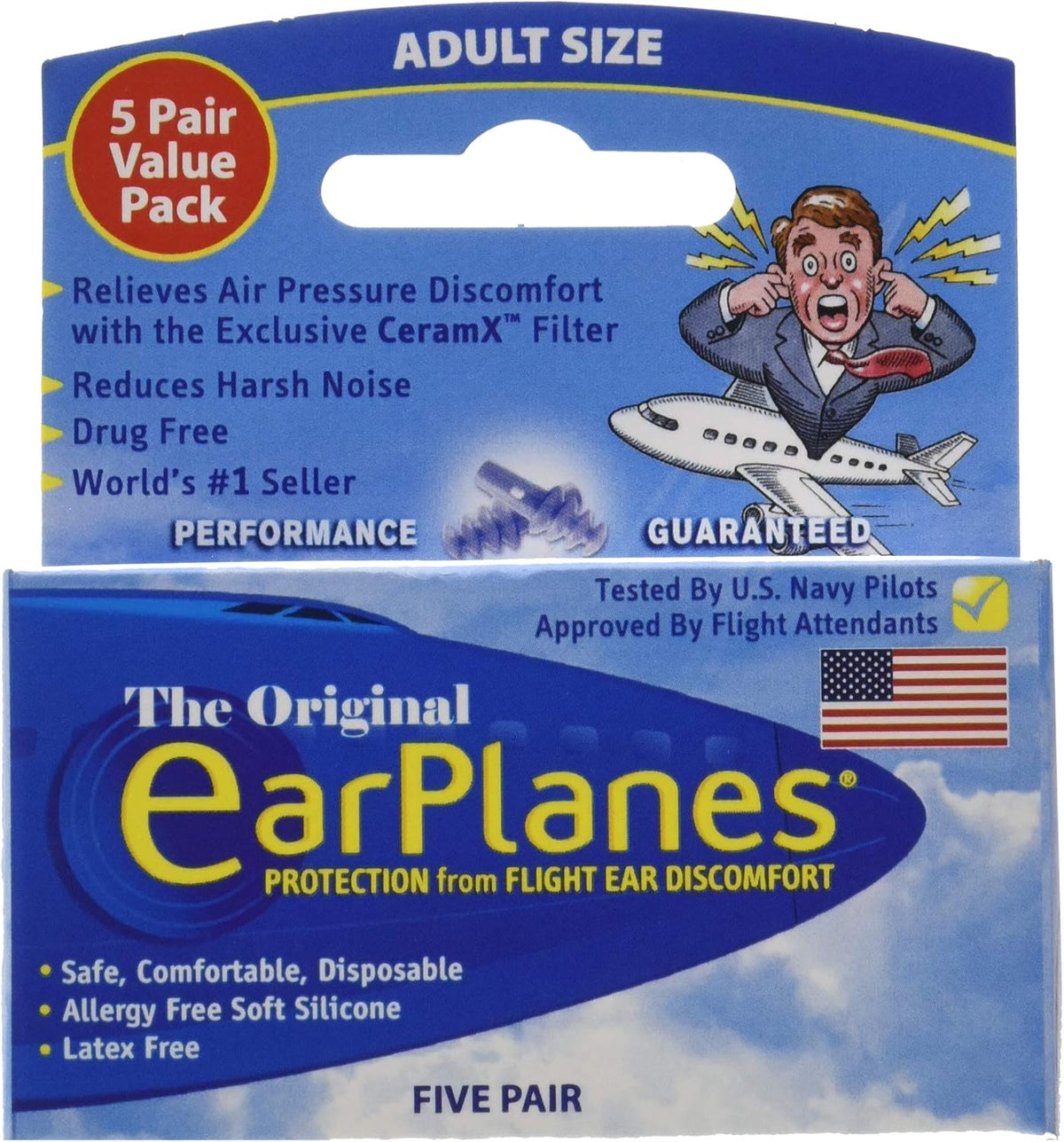 EarPlanes Tapones para los oídos, 1 par (paquete de 5)