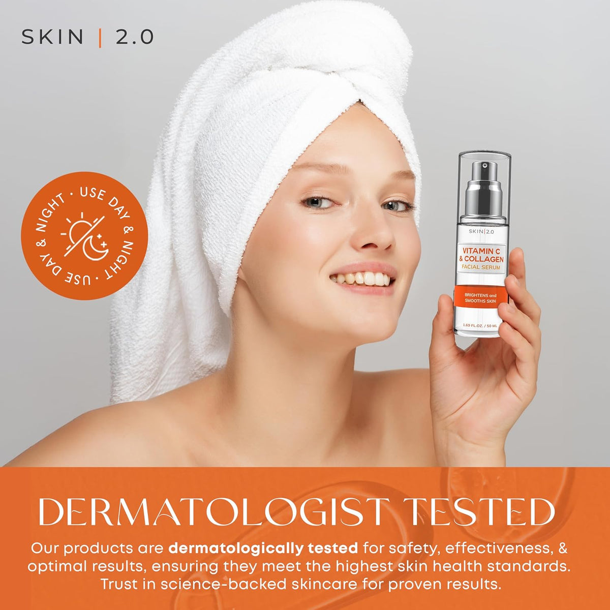 Skin 2.0 Suero de vitamina C, probado por dermatólogos, antienvejec...