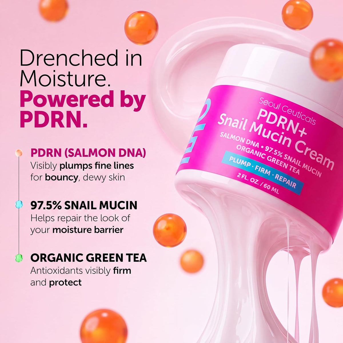 Crema hidratante facial con mucina de caracol y ADN de salmón PDRN...
