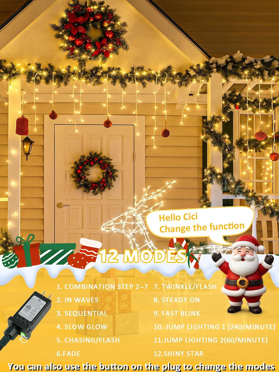 200 luces LED para árbol de Navidad con control por voz/botón para...