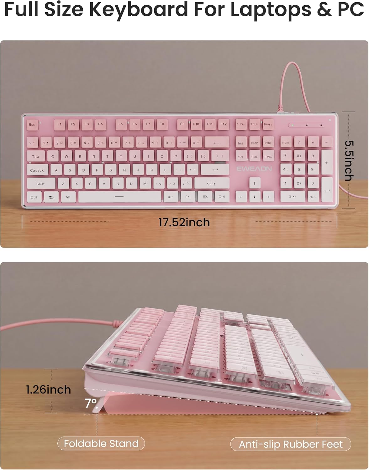 Teclado con cable con teclas tipo pudín con retroiluminación blanca...