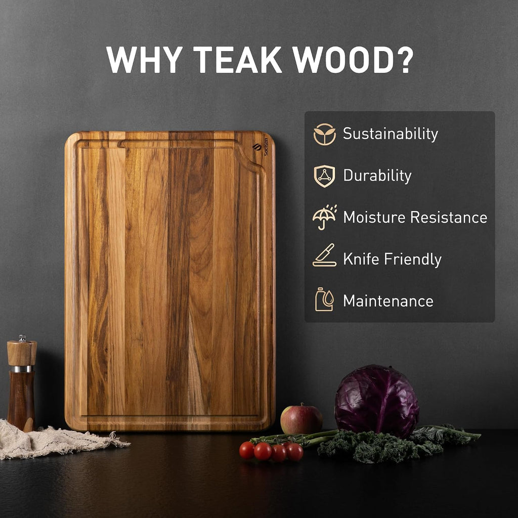 Tabla de cortar extra grande de madera de teca de 20 pulgadas para...