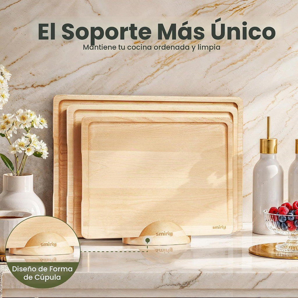SMIRLY Juego de tablas de cortar de madera para cocina, juego de ta...