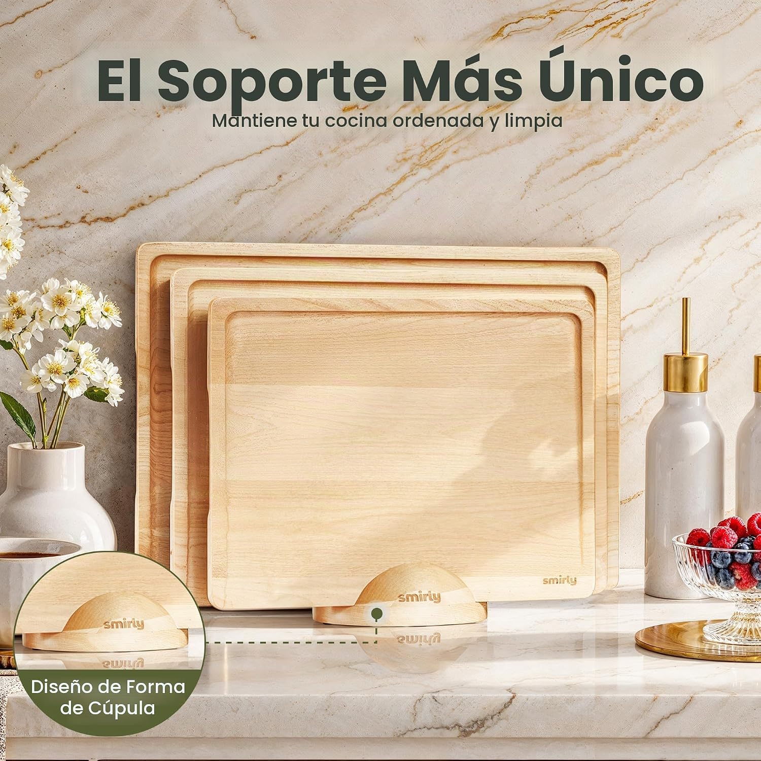 SMIRLY Juego de tablas de cortar de madera para cocina, juego de ta...