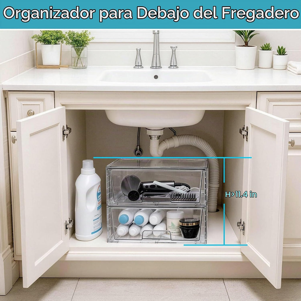 Vtopmart - Paquete de 3 cajones de almacenamiento apilables transpa...