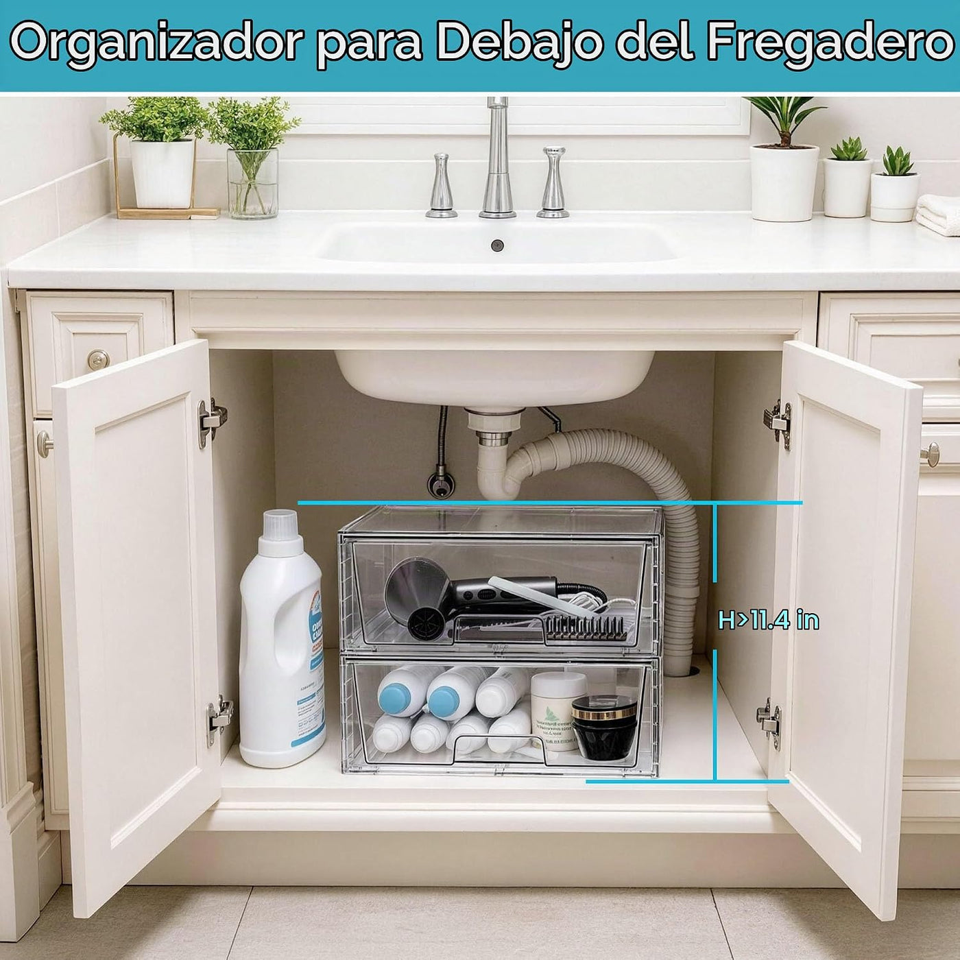 Vtopmart - Paquete de 3 cajones de almacenamiento apilables transpa...