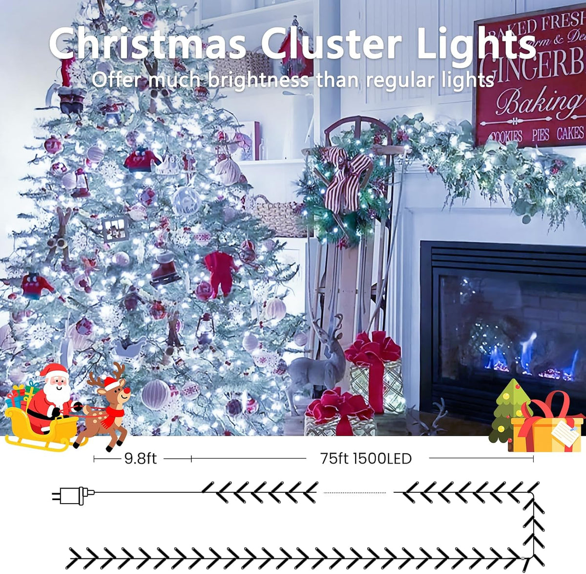 BHCLIGHT Luces de Navidad en racimo de 1500 LED de 75 pies con cont...