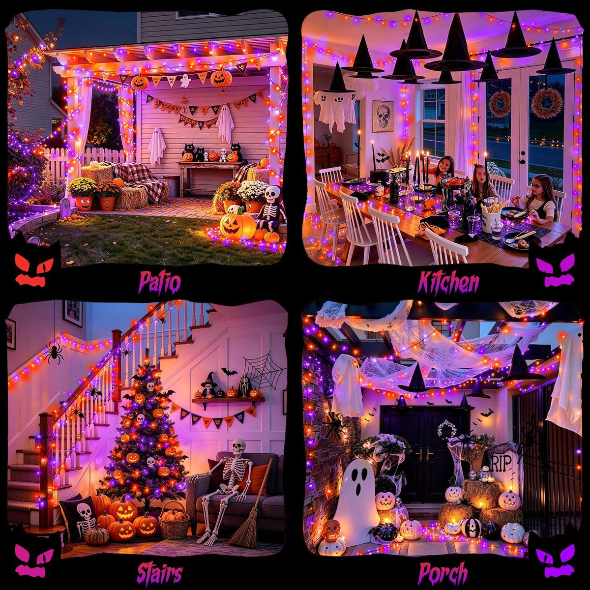 JMEXSUSS Guirnalda de 1000 luces LED naranja y morado, luces de Hal...