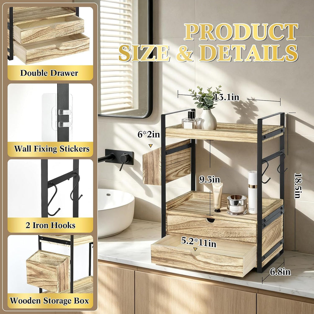 Organizador de encimera de baño de 2 niveles con 2 cajones, cesta y...
