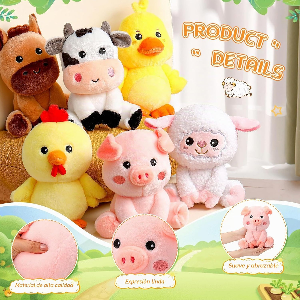 RoundFunny 6 Piezas Juguetes de Animales de Granja de 7 Pulgadas Ca...