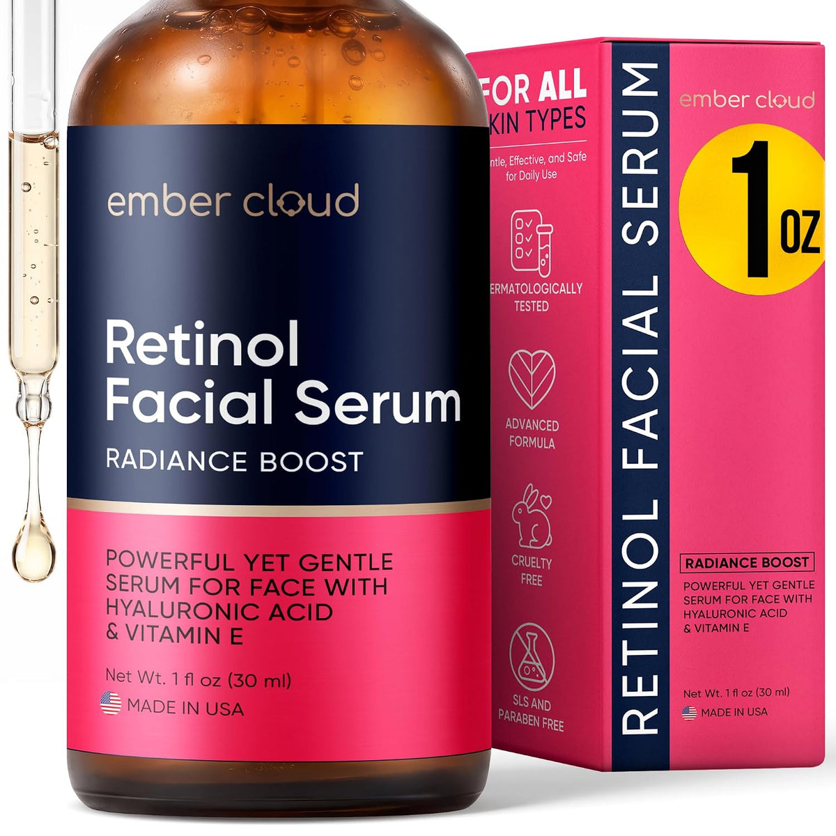 Ember Cloud - Suero de retinol para rostro con ácido hialurónico y...