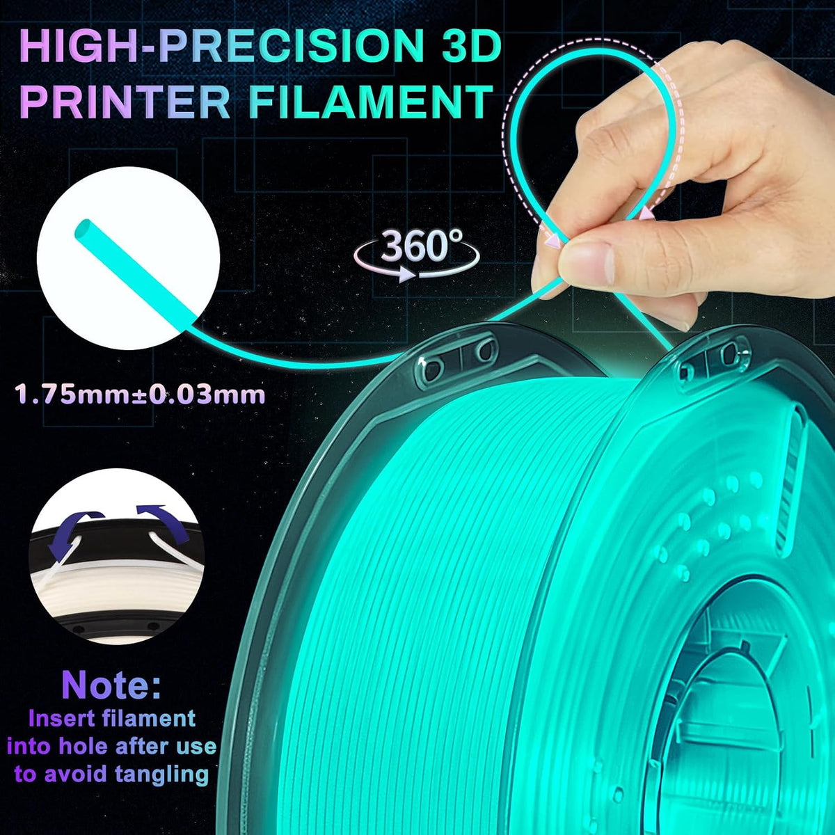 Frucindra Filamento de impresora 3D PLA+ que brilla en la oscuridad...