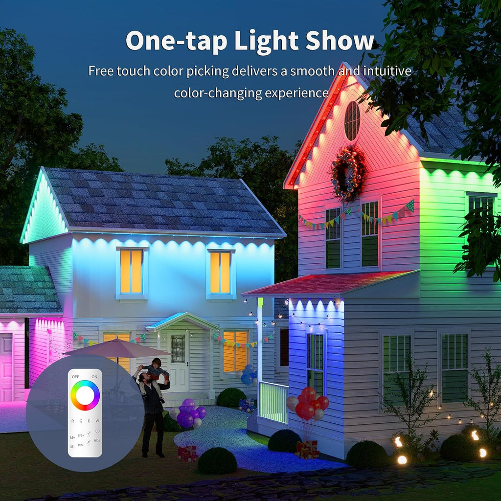 MILADALED Luces exteriores permanentes RGB 100FT\/50LED Cadena de a...