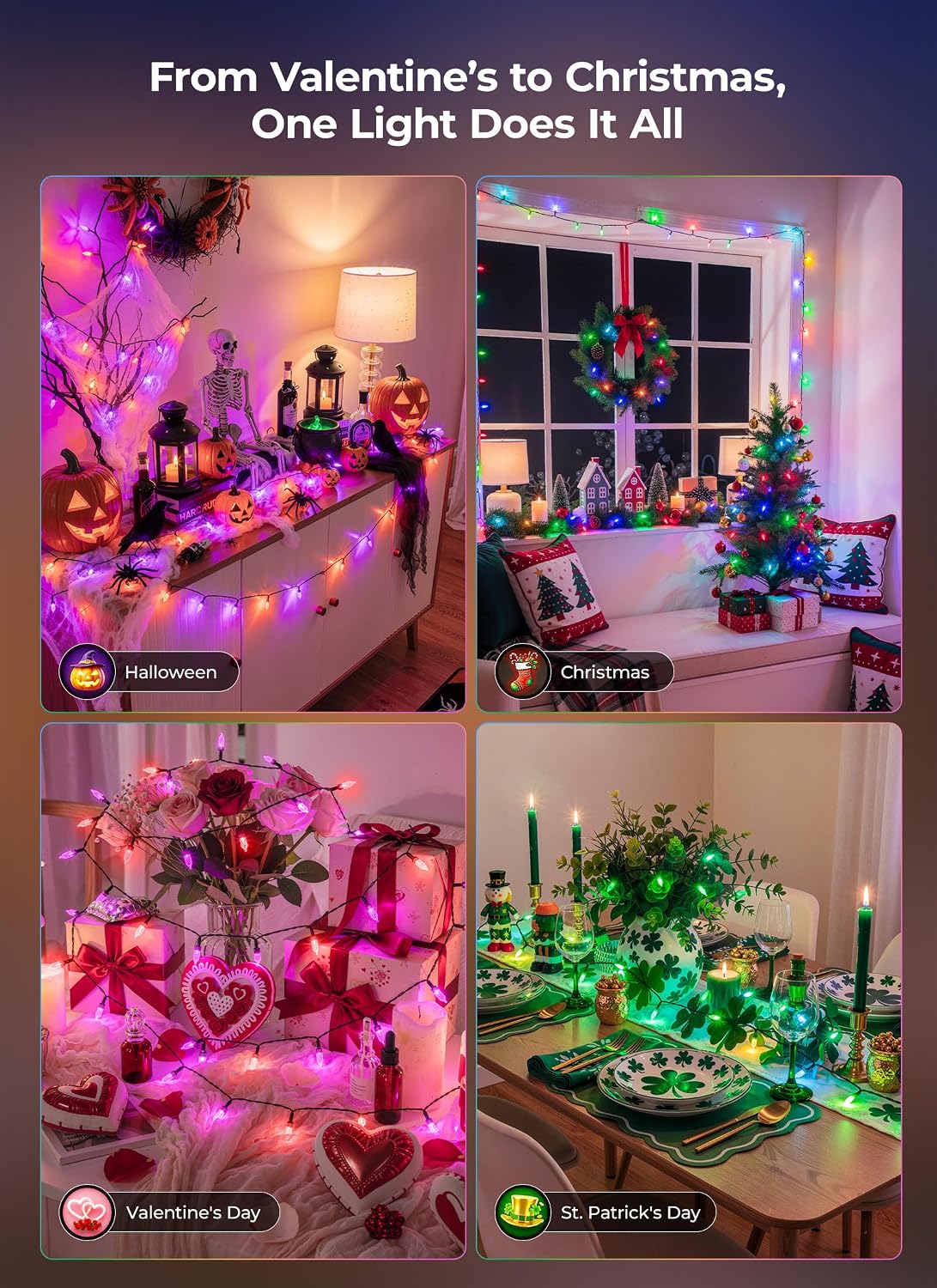 Luces LED inteligentes de Navidad de 99 pies, 300 unidades, mini ca...