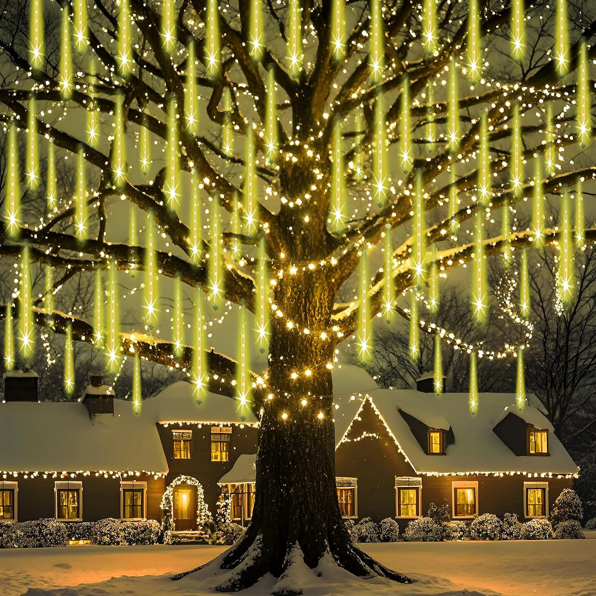 Adecorty Luces navideñas para exteriores, luz de caída de lluvia ce...