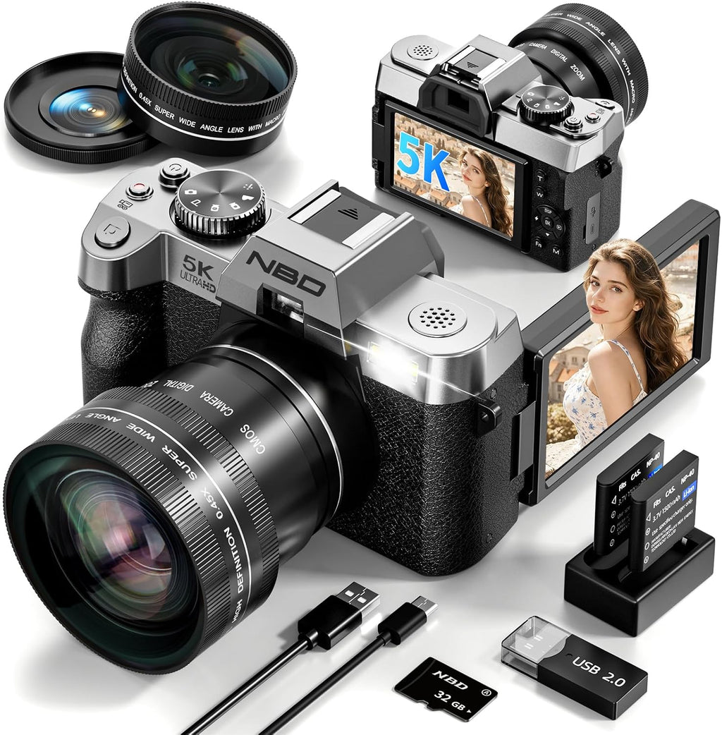 True 5K 64MP cámara digital para fotografía (plata) | Enfoque autom...