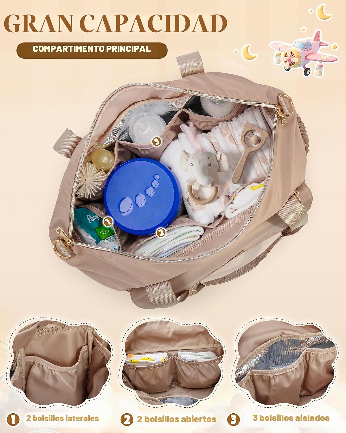Marscamd Bolsa de pañales con cambiador, bolso cruzado grande para...