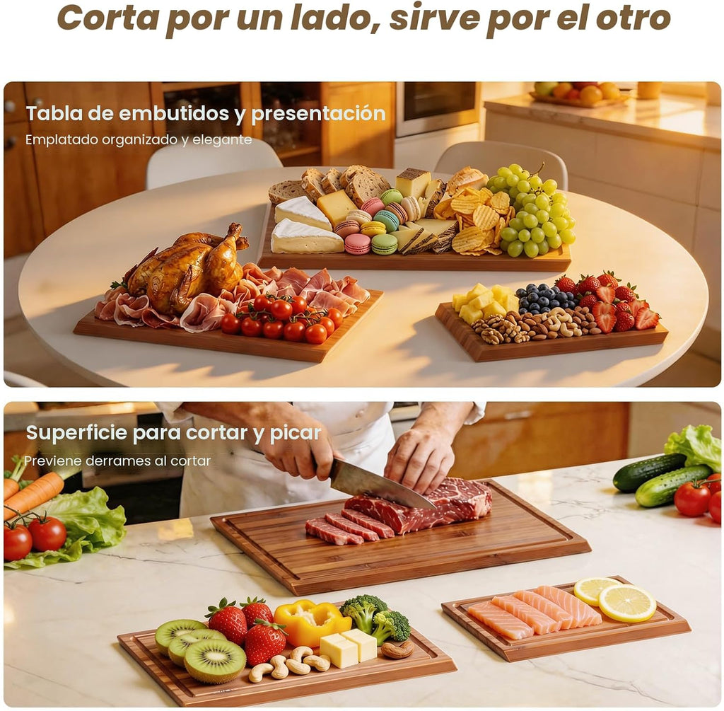 Juego de tablas de cortar de bambú con soporte, 3 tablas de cortar...