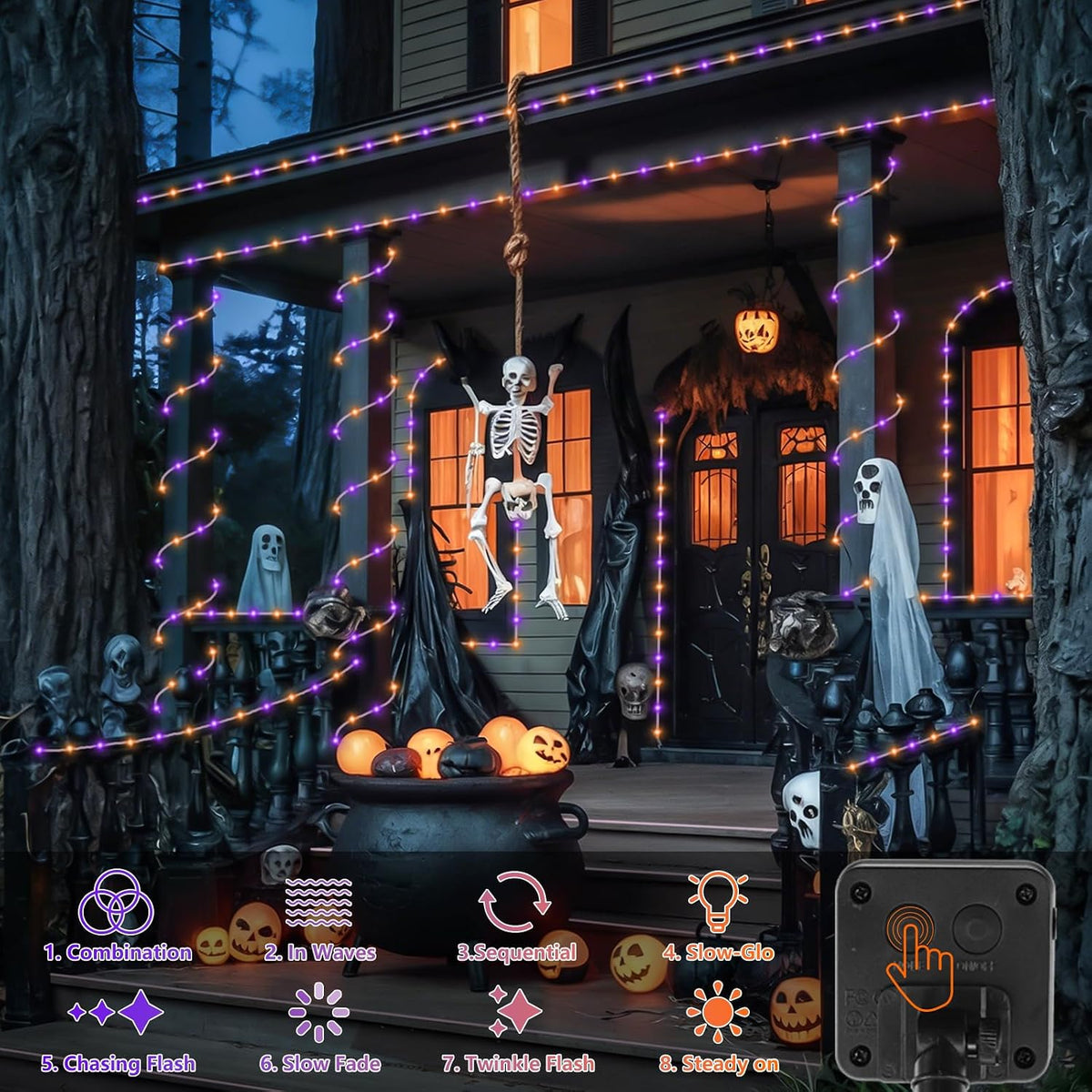 QITONG Luces solares de Halloween naranjas y moradas, 66 pies, 200...