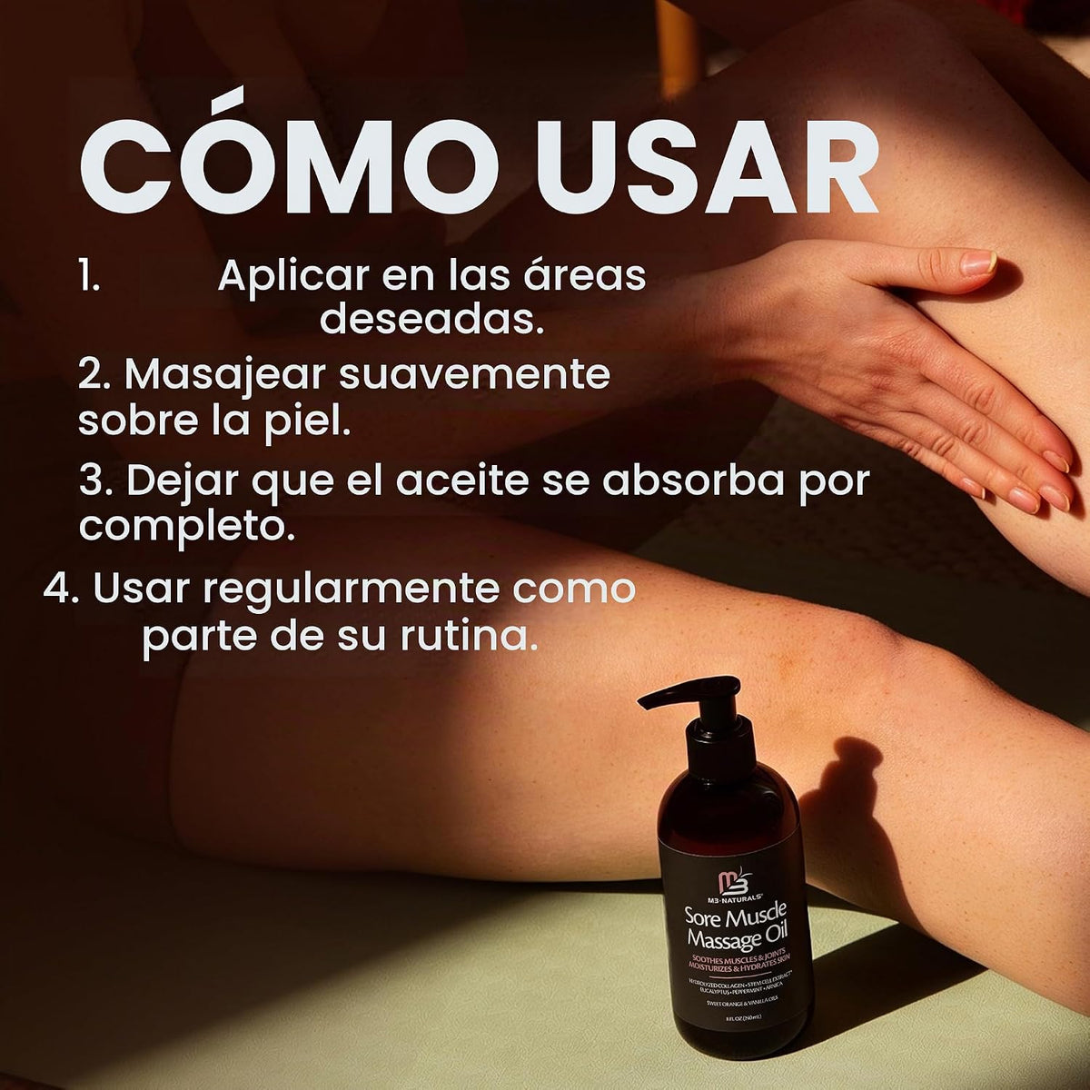 Aceite de masaje de árnica para músculos doloridos con colágeno, cé...