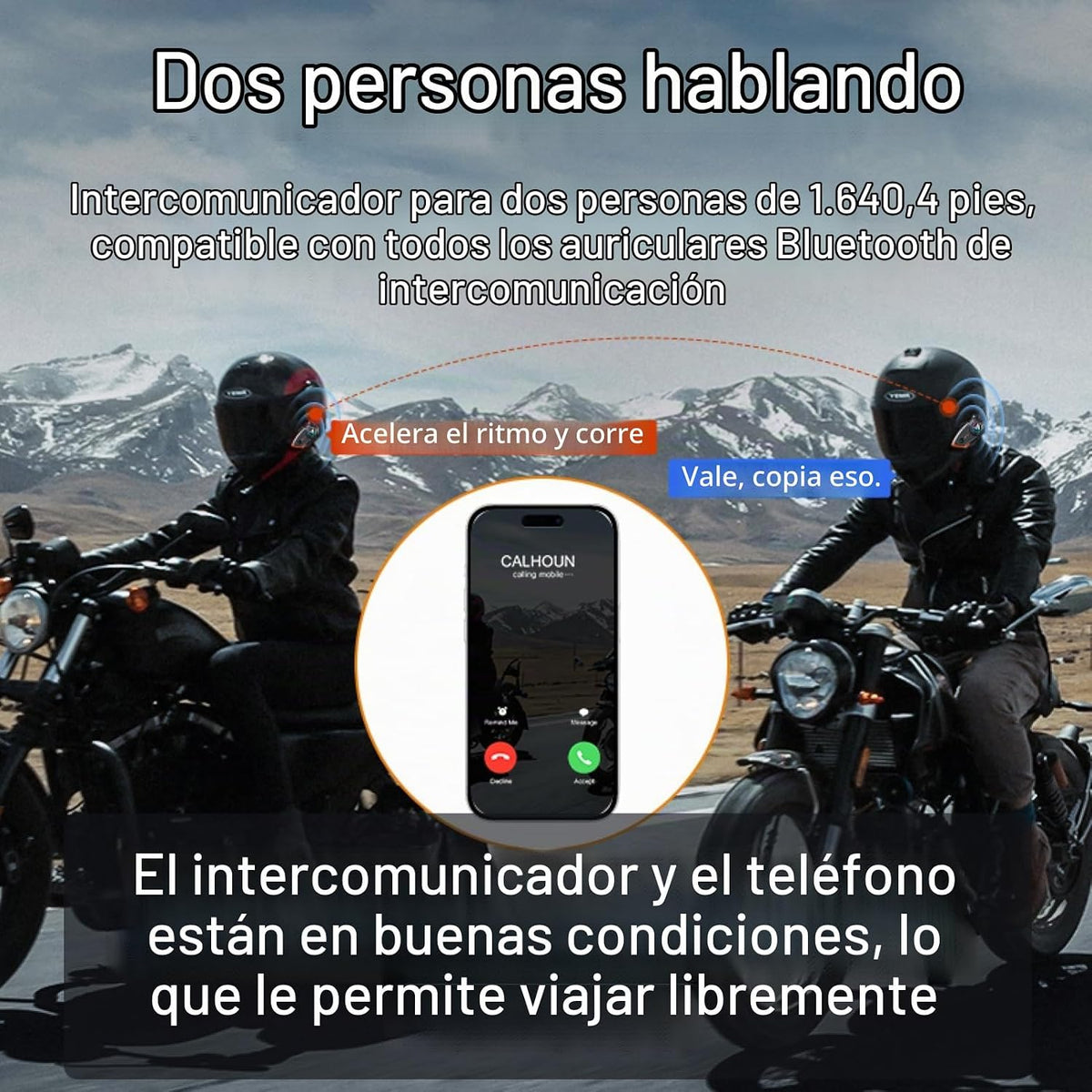 Khptop Casco de motocicleta Auriculares Bluetooth 1,640.4 ft 2 Jine...