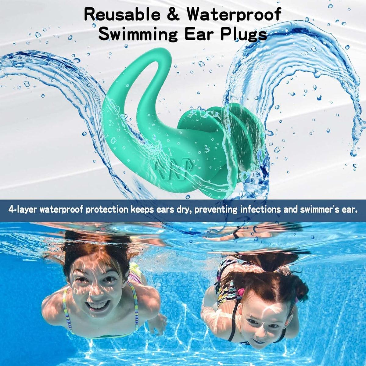 Tapones para los oídos de natación para adultos y niños, 4 pares de...