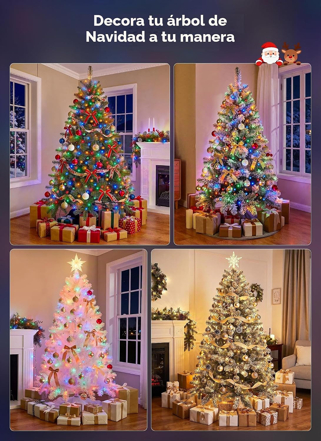 Brightown Luces LED inteligentes para árbol de Navidad, 200 LED de...