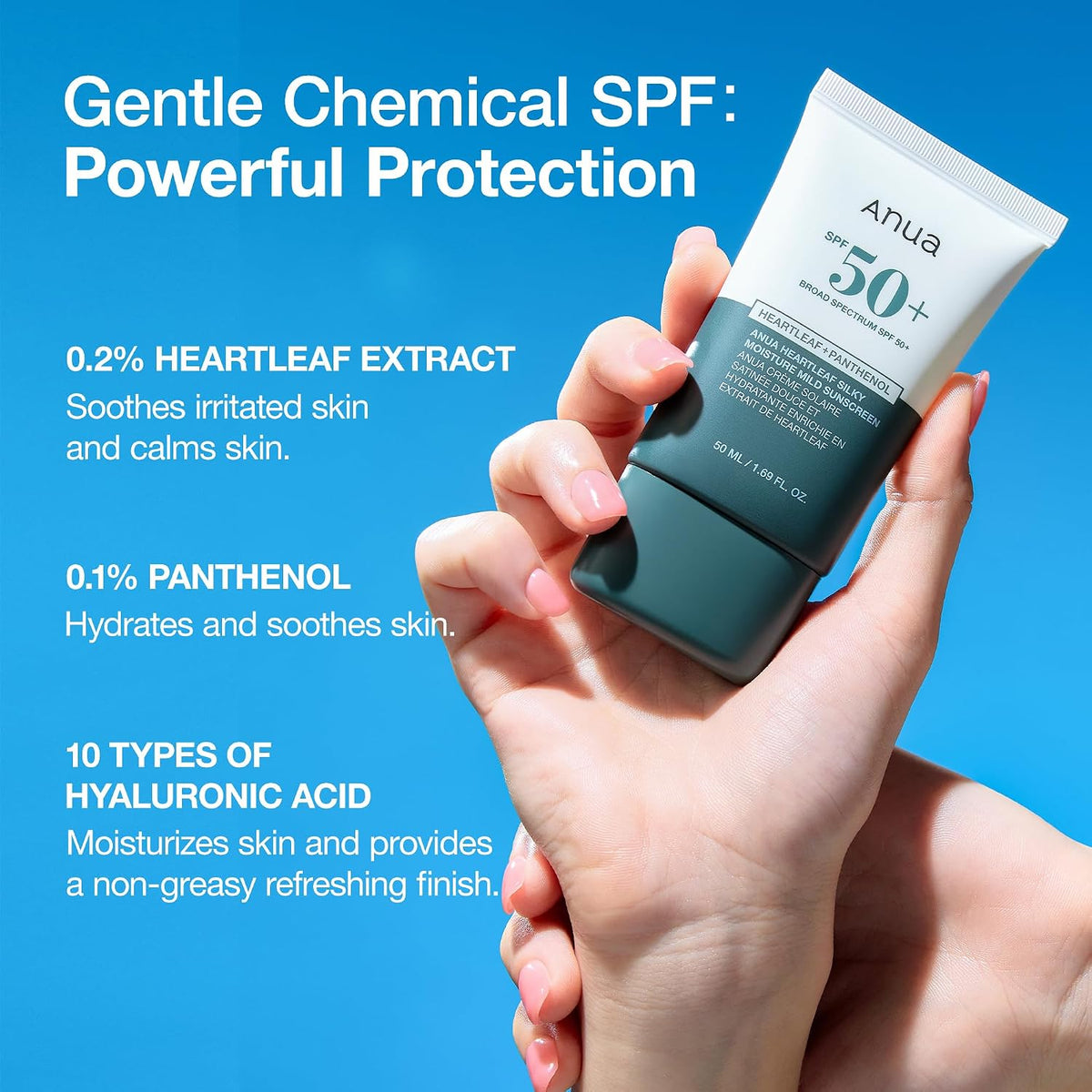 Anua Heartleaf Silky Moisture Mild Sunscreen, Protector solar de am...