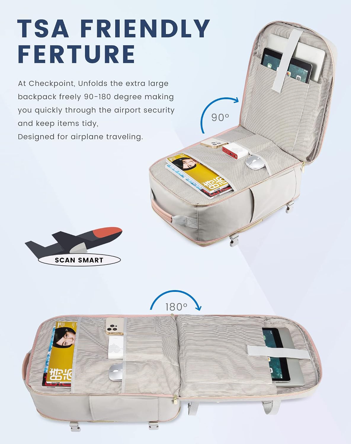LOVEVOOK Mochila de viaje de 40L aprobada para vuelo, 3 cubos de em...