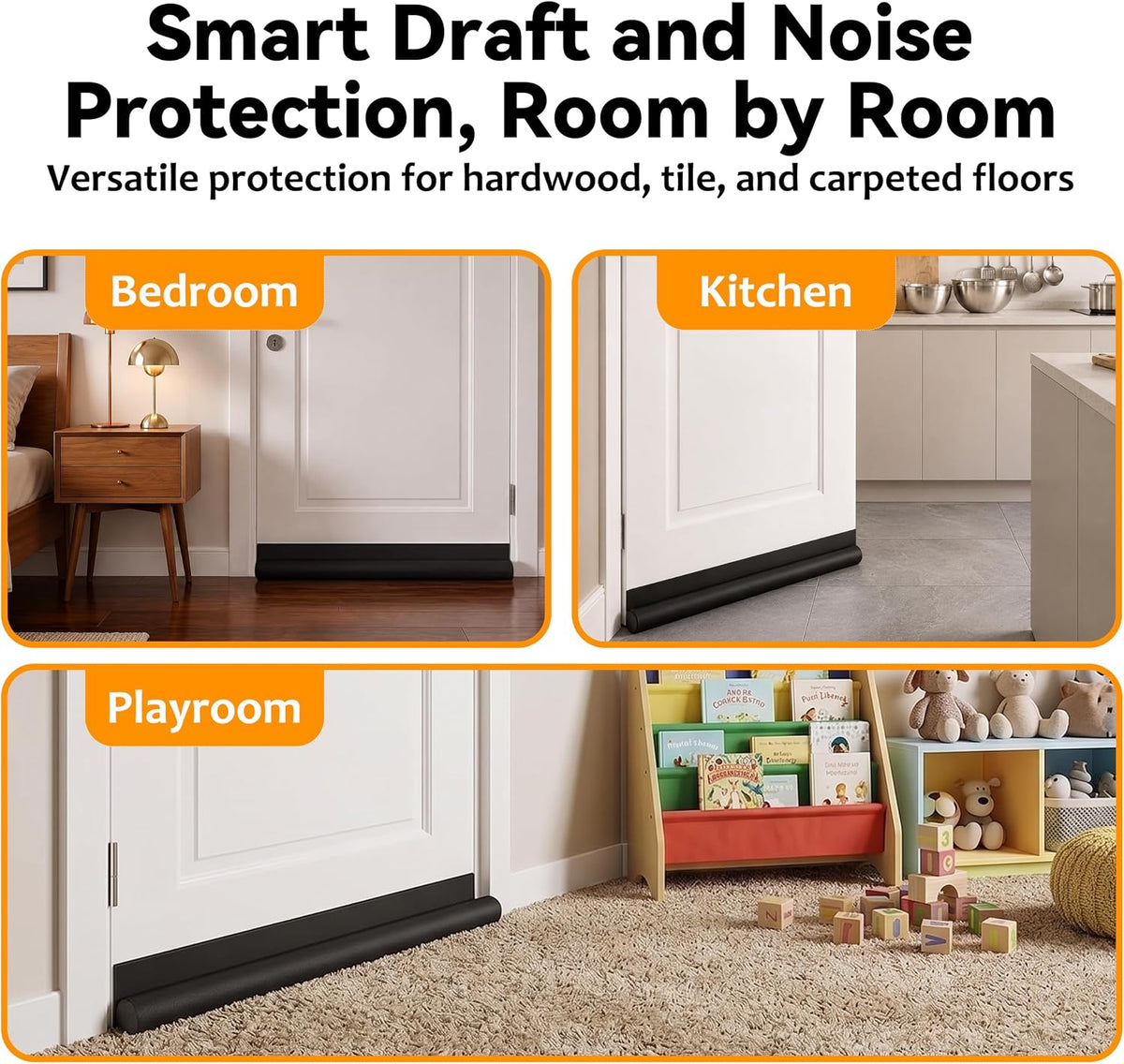 MAXTID Tope para puerta de 36 pulgadas, color negro, ajustable, blo...