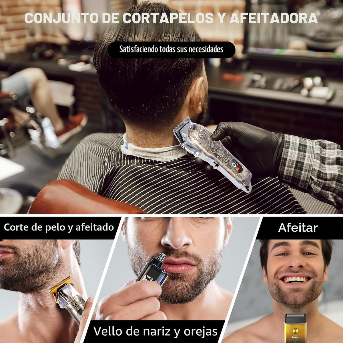 Soieho Cortadora de pelo para hombres, set de cortadora de pelo ina...