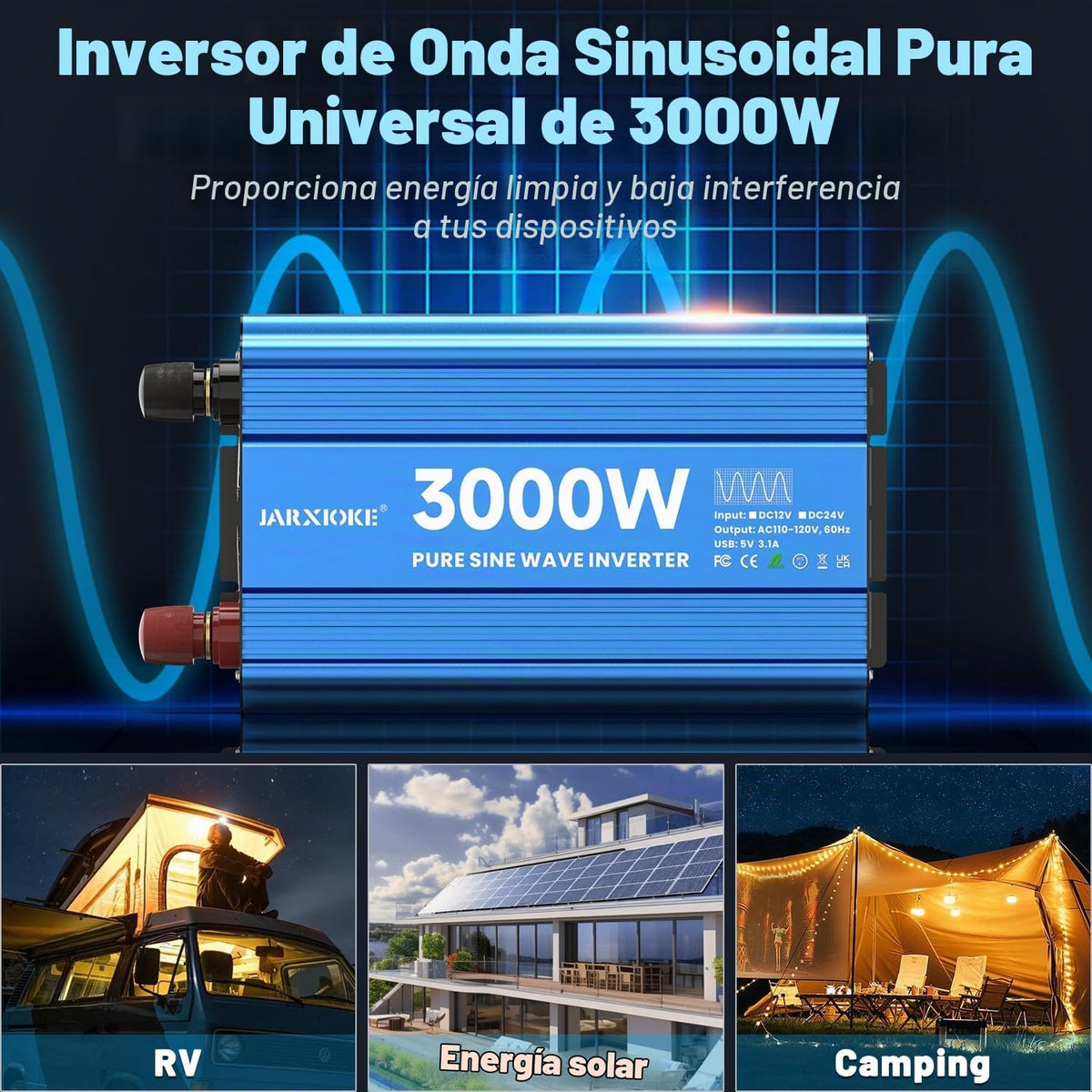 Inversor de corriente de onda sinusoidal pura de 3000 W, convertido...