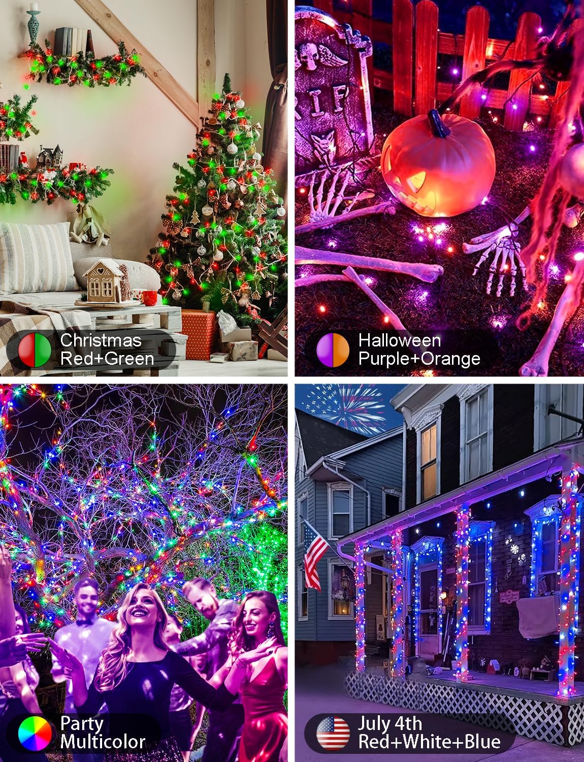 echosari Guirnalda de luces inteligentes de Navidad de 33 pies RGB...