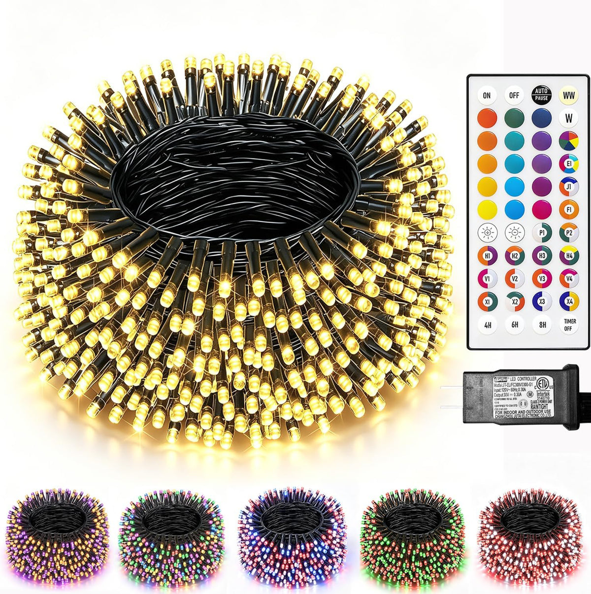 Luces navideñas que cambian de color, 35 colores, 33 pies, 100 luce...