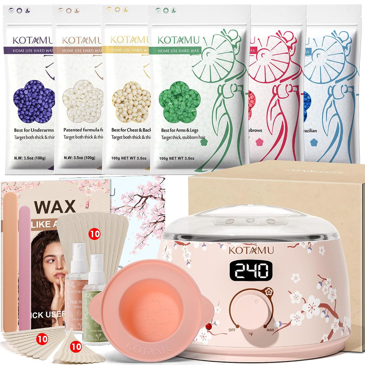 KOTAMU Kit de depilación para mujeres y hombres, calentador de cera...