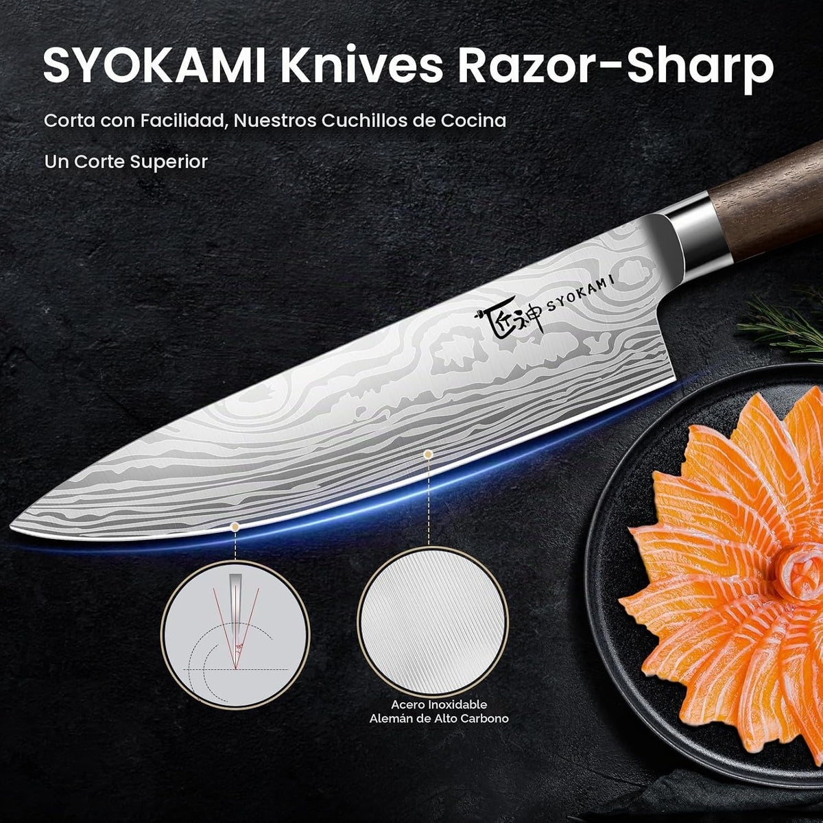 SYOKAMI Juego de cuchillos de cocina con bloque magnético y afilado...