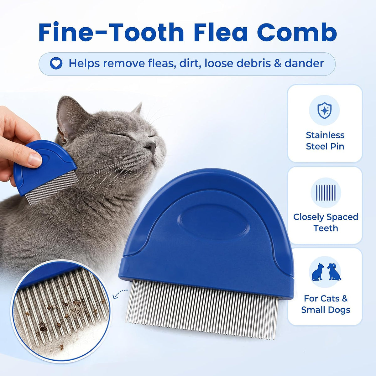 Prime Pets - Peine de pulgas para perros y gatos, peine de acero in...