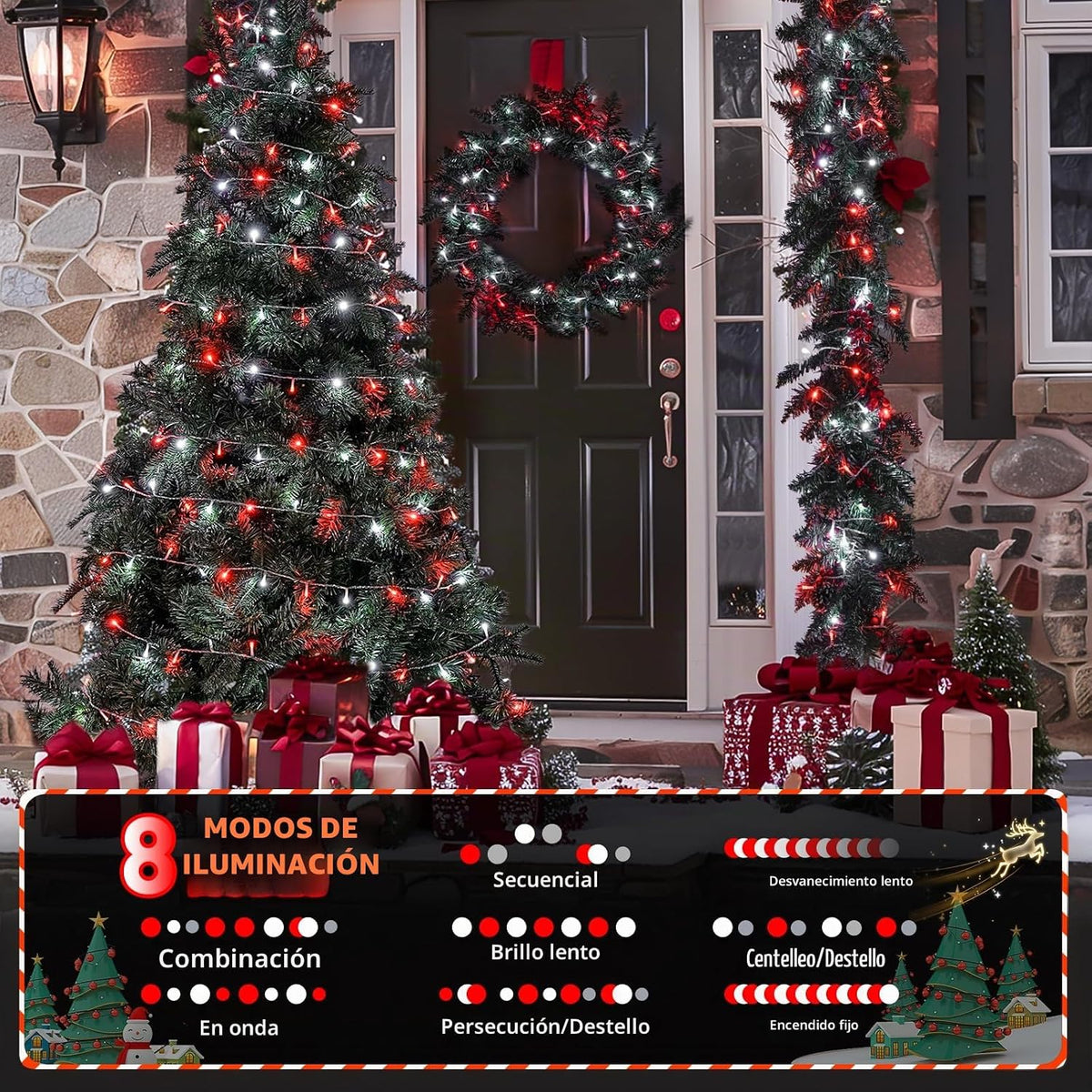 JMEXSUSS 200 LED Cadena de luces rojas y blancas para interiores y...