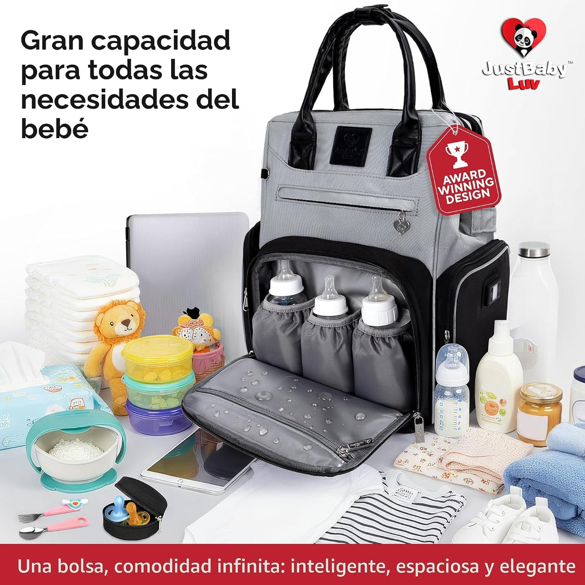 Bolsa de pañales para bebé premium con cambiador, mochila para paña...