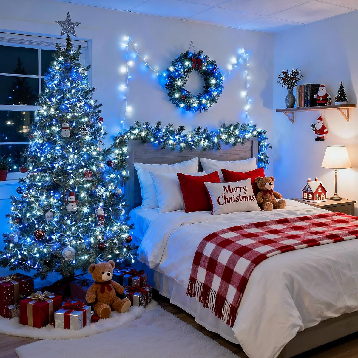 JMEXSUSS 300 luces LED de Navidad impermeables al aire libre, 8 mod...
