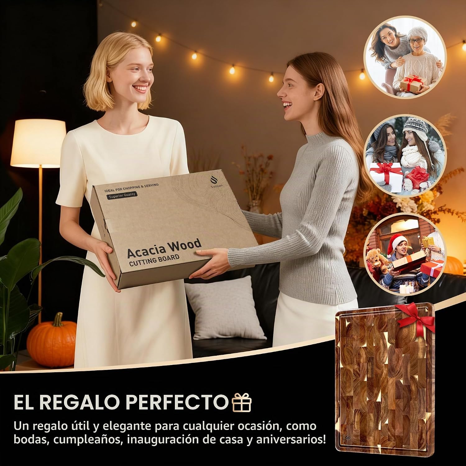 Tabla de cortar extra grande de madera de acacia con grano final pa...