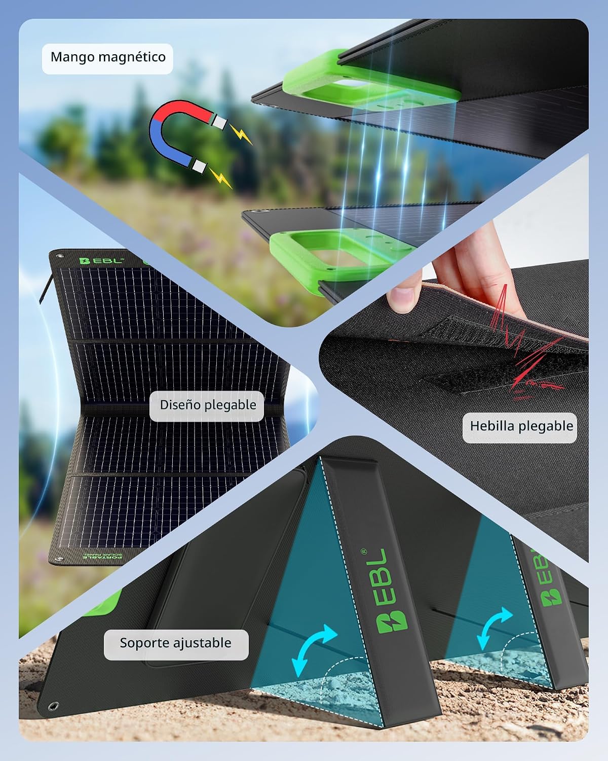 Panel solar portátil EBL de 100 W para central eléctrica de 300\/50...